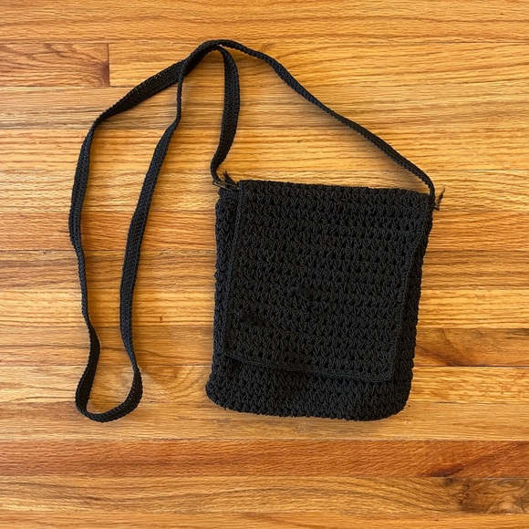 Xhilaration Black Crochet Crossbody Zipper Purse with Fold Over Flap - Picture 1 of 5